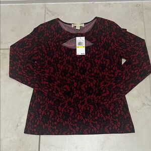 Michael Kors Crimson Red and Black Long Sleeve Blouse